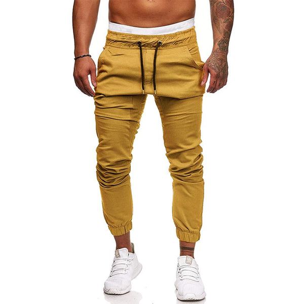 

men's pants men casual slim pleated long 2021 autumn fashion solid mid waist drawstring jogging trousers for spring streetwear, Black