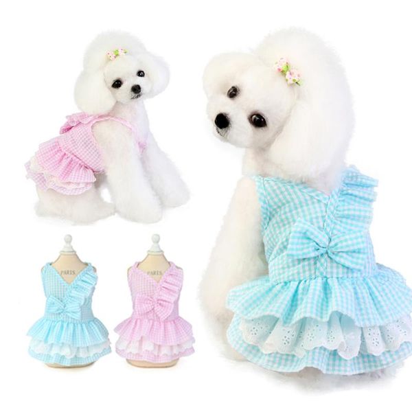 

dog apparel pink/blue cotton pet cooling skirt clothes small large teddy spring and summer plaid clothing s-xxl