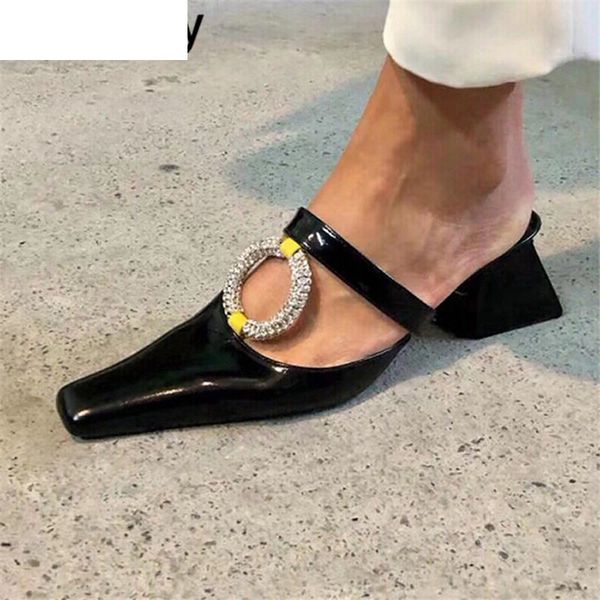 

sandals high heels shoes women dress party slippers sequins crystal decor square to summer sandals for girs runway pumps foou, Black