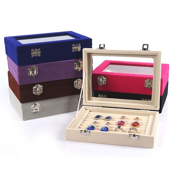 

hooks & rails ring necklace jewelry display plaid storage with cover box
