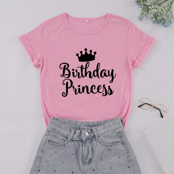 

women's t-shirt birthday princess team party tshirt short sleeve cotton women girl shirt plus size o neck funny graohic casual female c, White