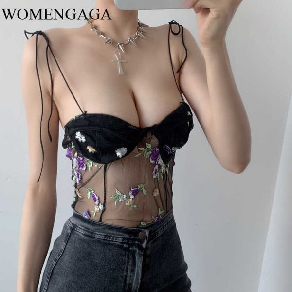 

lace embroidery hollow perspective thin shoulder strap camisole female tank mesh womens girl e176 210603, White