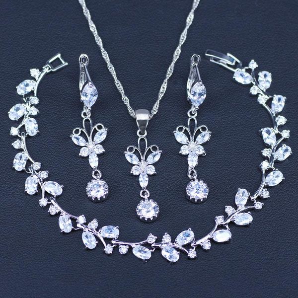 

earrings & necklace white zircon silver color jewelry sets for decorating women set of with stones pendant&necklace jewelery gift box