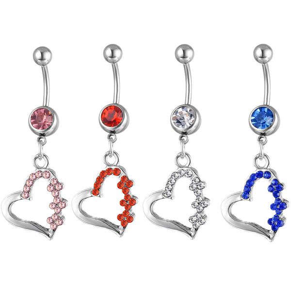 

d0128 heart belly navel button ring mix colors, Silver