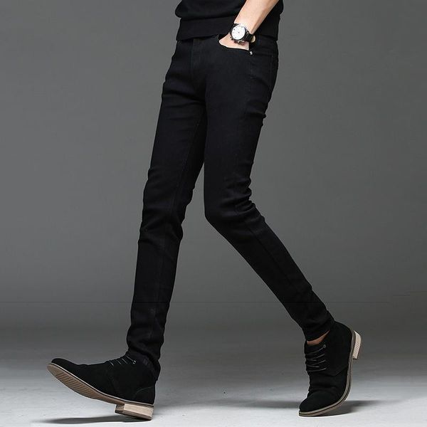 

black men jeans casual slim stretch pencil pants skinny men's, Blue