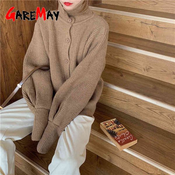 

nwe polo sweater women vintage loose knitted winter long sleeve turtleneck oversize casual korean cardigan 210428, White;black