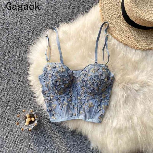 

women crop summer club embroidery 3d floral short navel camis elegant fashion chic wild camisole 210531, White