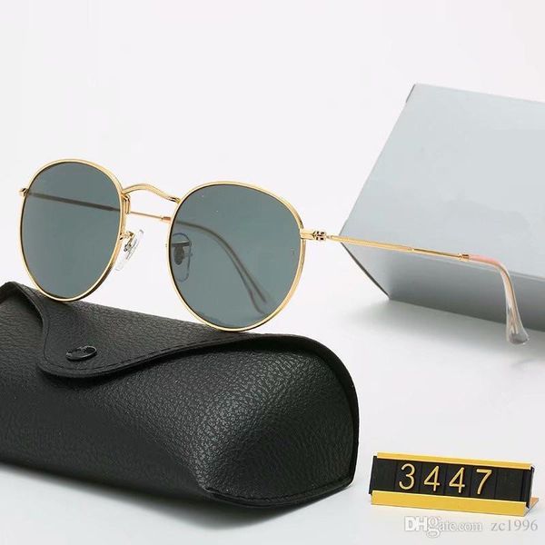 

2021 classic design brand round sunglasses uv400 eyewear metal gold frame glasses men women mirror glass lens sunglass with box, White;black