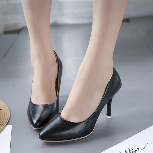

pointed stiletto pump women's single shoes four seasons large size 41-43 high heels ladies professional work dress, Black