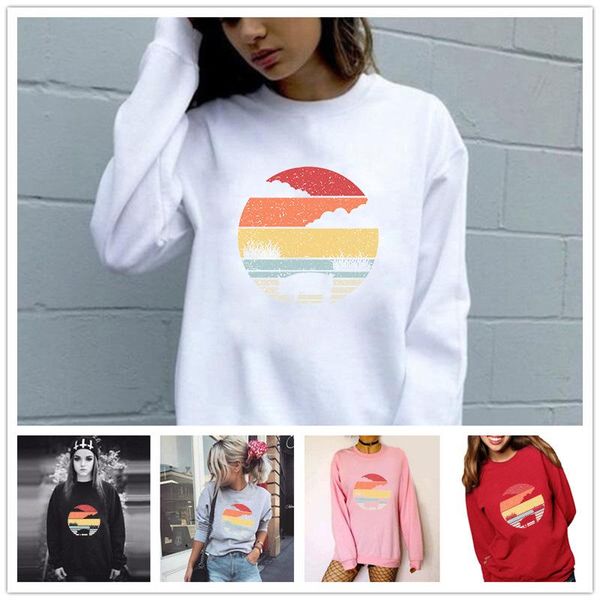 

women hoodie sunrise moon printed hoodies fleece long sleeve o neck loose sweatshirt girls pullovers winter women's & sweatshirts, Black