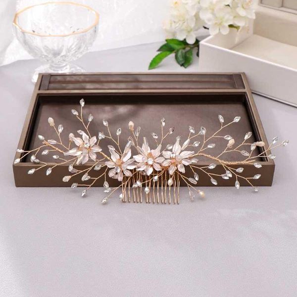 

hair clips & barrettes korean style bride alloy flower leaf shape handmade comb rhinestone decor tiara wedding accrssories maea99, Golden;silver