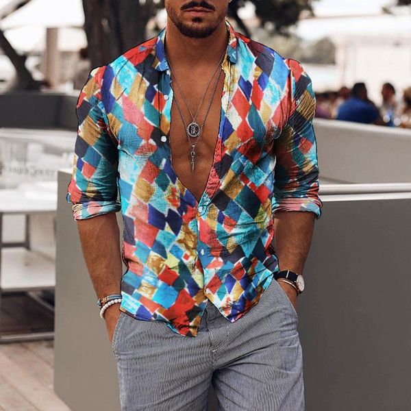 

men's casual shirts printed fashion sleeve blouse long autumn men, White;black