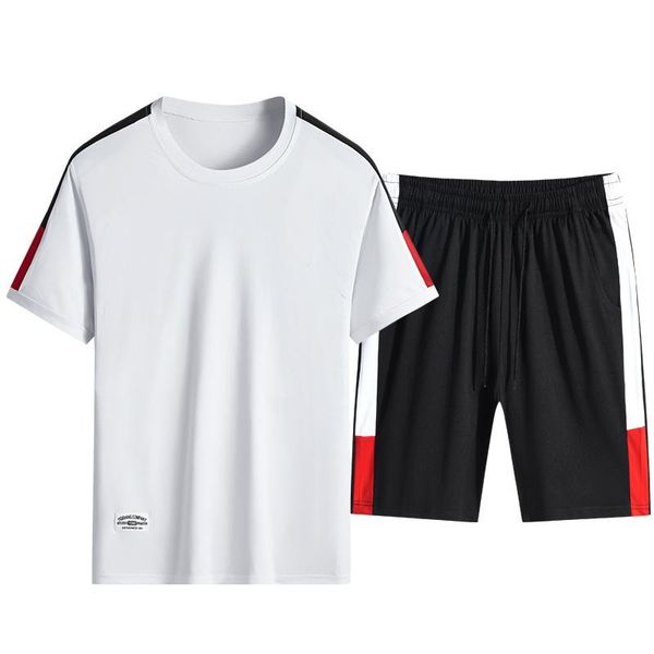 

2021stitching men's sportswear suit t-shirt summer two-piece sports track shorts fitness gym clothing, White;black