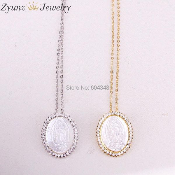 

pendant necklaces 5 strands zyz323-8739 lovely bead gold silver color cubic zirconia with shell mary / virgin of fatima necklace