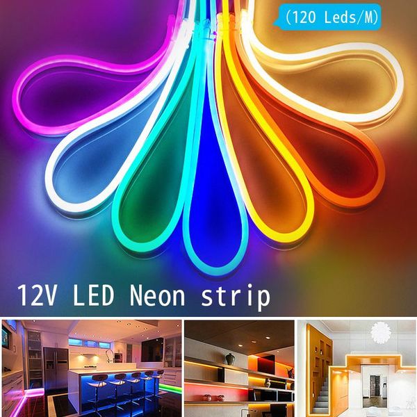 

strips led strip flexible neon light 12v waterproof luces ribbon rope dimming flex tube tape room warm white yellow red green blue