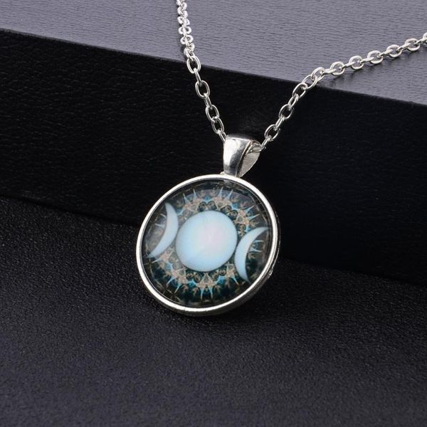 

triple moon time gem necklace pendant sweater chain chains, Silver