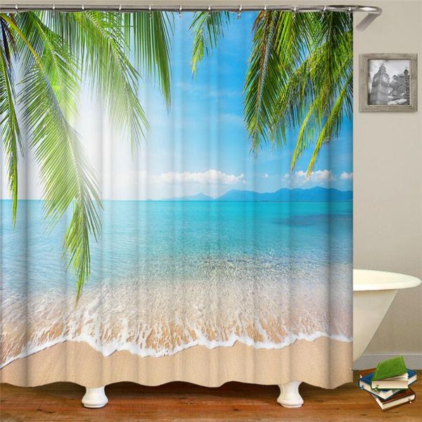 

shower curtains 3d printed beach sea shell wave waterproof bath curtain bathroom polyester cloth screen with 12 hooks