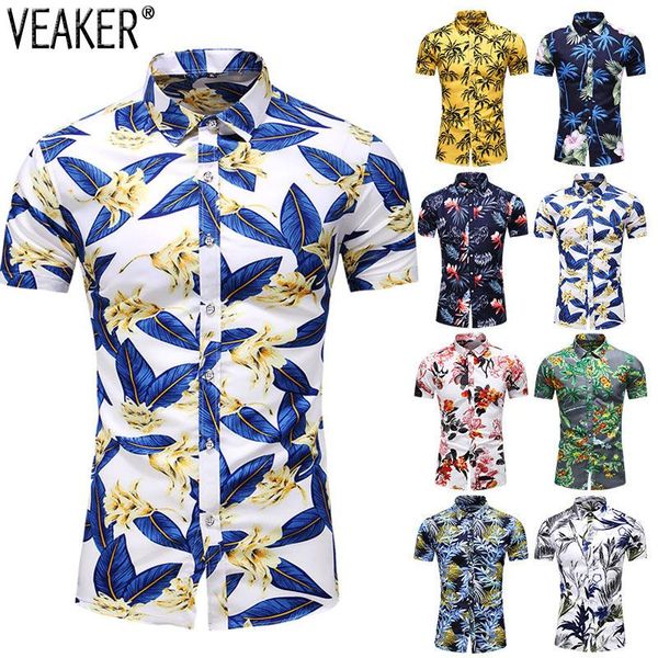 

men's slim fit floral printed shirts male casual short sleeve hawaiian beach flower shirt basic plus size -7xl, White;black