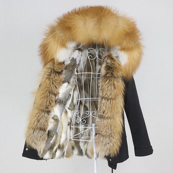 

women's fur & faux 2021 real coat waterproof parka natural raccoon collar hood streetwear winter jacket women removable warm, Black