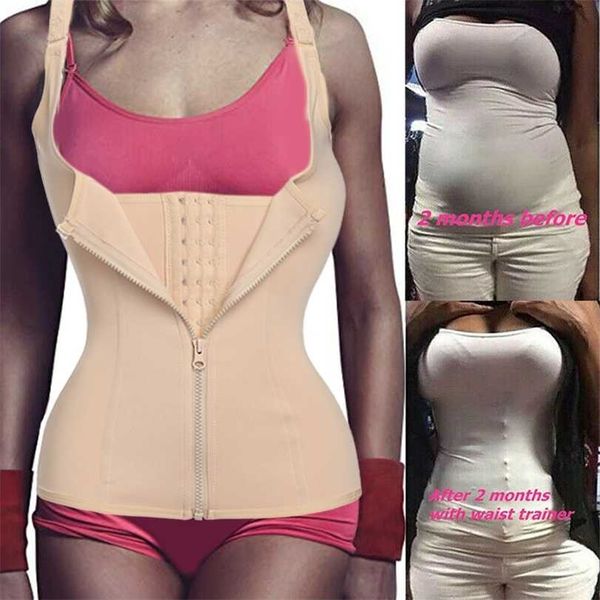 

fajas reductoras cincher body shaper vest ladies waist trainer zipper tummy control corset slimming belly modeling strap girdle 211220, Black;white