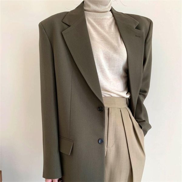 

women's suits & blazers hzirip 2021 plus size ol solid vintage full sleeves jackets casual autumn office lady retro loose coats, White;black