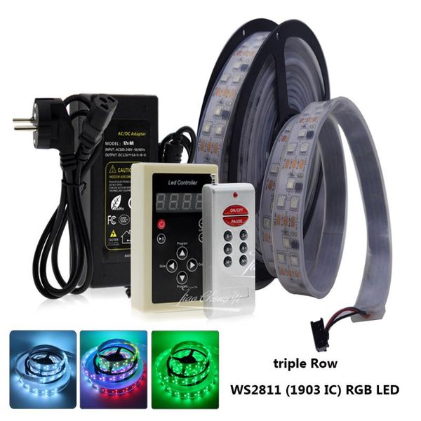 

strips 5m ws2811 1903 ic dc12v 90led/m rgb dream full color led strip rf controller power kit holiday decoration fairy lights