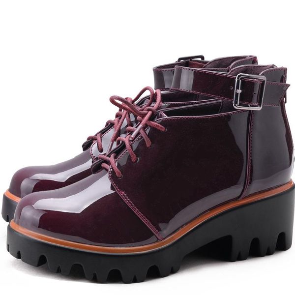 

boots women's autumn shoes boots-women zipper round toe lolita med ladies rock wedge leather 2021 ankle cotton fabric riding ca, Black