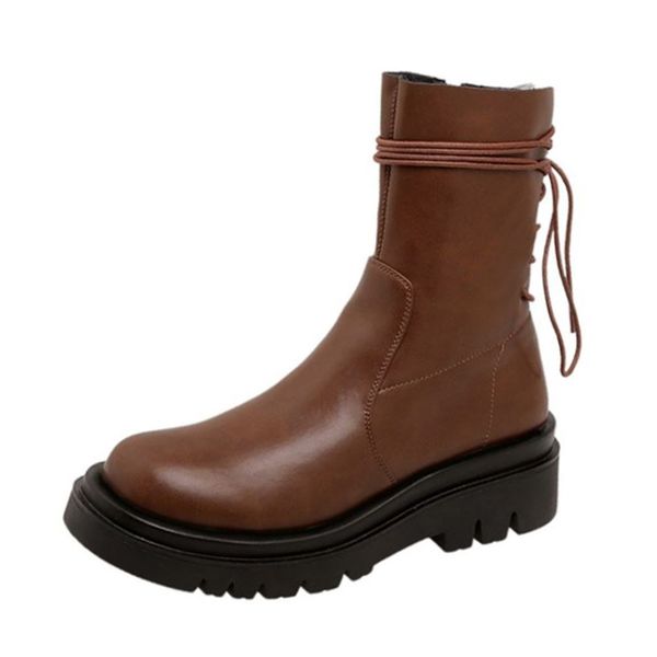 

Genuine Leather Women Ankle Boots Shoes Platform Thick Bottom Short Boots Winter Cool Female Footwear Size 34-39, Black