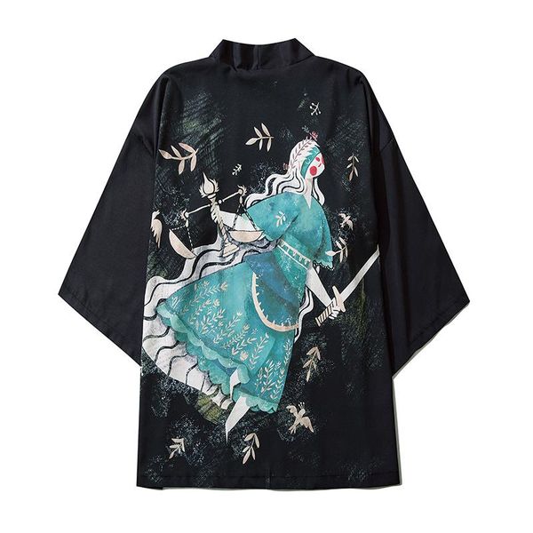 

japanese printed couple spring cardigan men haori yukata male samurai costume clothing kimono jacket streetwear shirt ethnic, Red