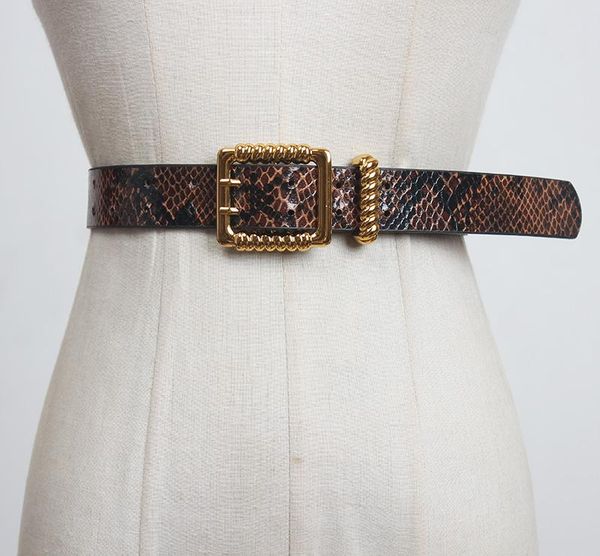 

belts women's runway fashion snakeskin pu leather cummerbunds female vintage dress corsets waistband decoration wide belt r3350, Black;brown