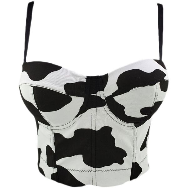 

spring and summer fashion cow print camisole cute gathered slim stretch women sleeveless short bustier corest crop s217 210527, White