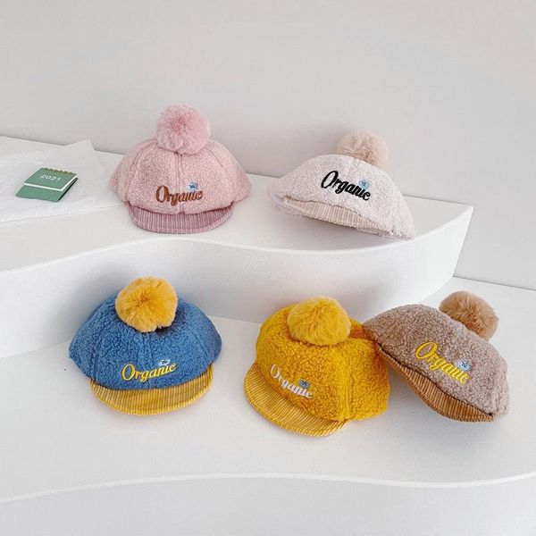 

caps & hats autumn winter baby baseball kids boys girls artificial lambwool thicken warm hat letter embroidery children 5 colors, Yellow