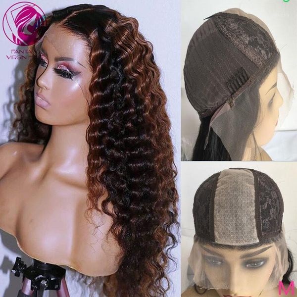 

human hair silk wig blonde highlights color deep curly remy 2x5 lace wigs 150% 180% for women1, Black;brown