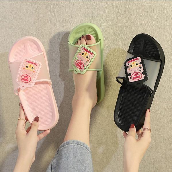 

cartoon flip flops non-slip soft sole women men lovers shoes summer slippers slide sandals beach slides, Black