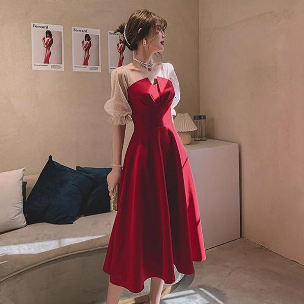 

ethnic clothing sequins bride wedding party dress gown pleated burgundy qipao mesh lantern sleeve square collar cheongsam folds zipper vesti, Red