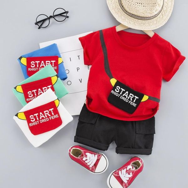 

clothing sets 2021 children's casual backpack short-sleeved shorts boys handsome summer fashion t-shirt kids suit bt130, White