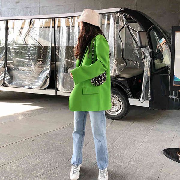 

women's suits & blazers [eam] big-size green jacket with division for women, blazer long sleeve lapels, loose tide, spring/autumn fashi, White;black