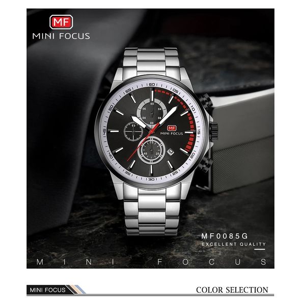 

men's quartz watch, waterproof fashion chronograph with calendar display, stainless steel strap, Slivery;brown