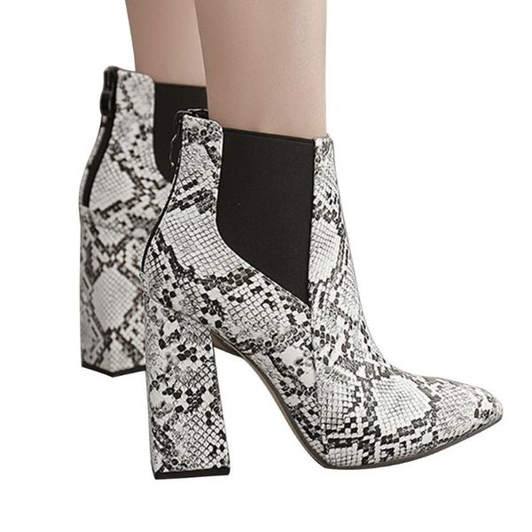 

boots 2021 style women thick ankle high heel shoes snake color matching elastic band drop, Black