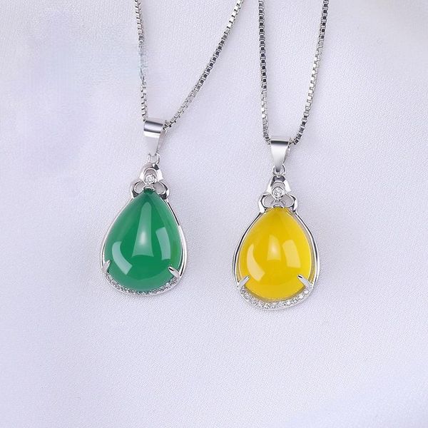 

chains agate chalcedony pendant s925 sterling silver inlaid green necklace women's accessories clavicle chain