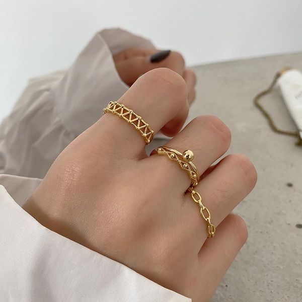 

cluster rings a00622 luxury white zircon double opening finger ring for women genuine 925 sterling silver wedding party street jewelry, Golden;silver