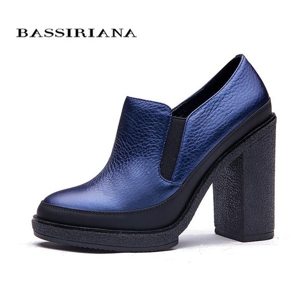 

dress shoes bassiriana women's pumps 2021 genuine leather high heels round toe platform black blue spring 35-40