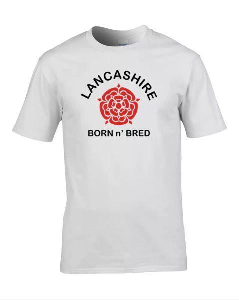 

lancashire born n' bred- red rose- men's t-shirt, White;black