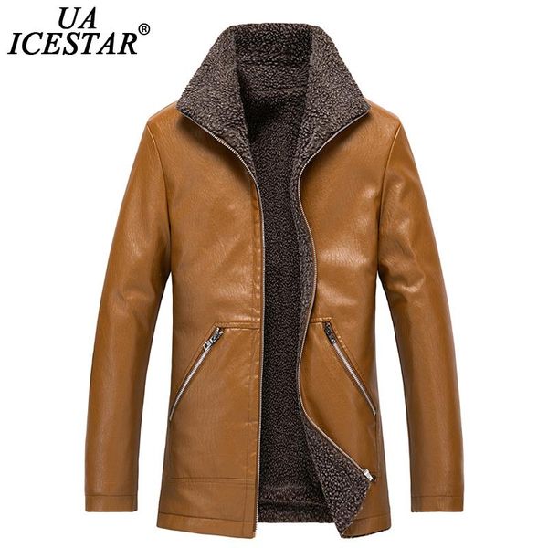 

men's fur & faux uaicestar long leather jacket men brand 2021 winter fashion casual coat windproof warm windbreaker jackets, Black