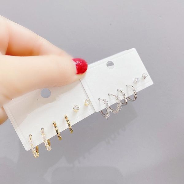 

hoop & huggie canner 6pcs/set hoop/stud earrings for women girl elegant minimalist engagement gift copper bling cz zircon piercing aretes, Golden;silver