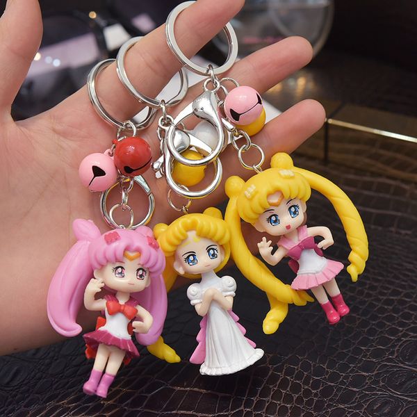 

2021 fashion keychain new japanese cartoon girl warrior doll water ice moon cream diy key ring car pendant, Slivery;golden