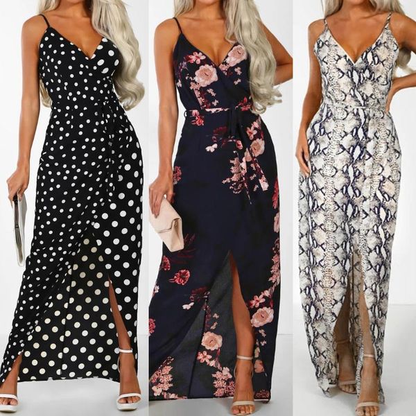 

casual dresses 2021 floral print maxi dress sleeveless boho style party night summer, Black;gray