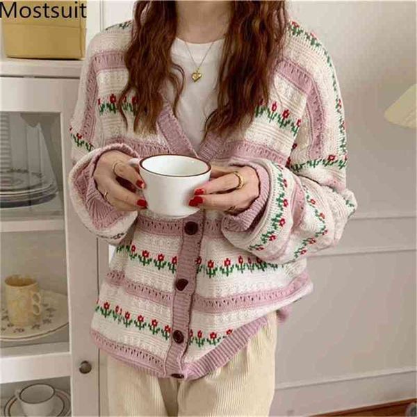 

autumn korean floral knitted vintage ladies cardigans sweaters women single-breasted v-neck hollow elegant fashion 210513, White;black