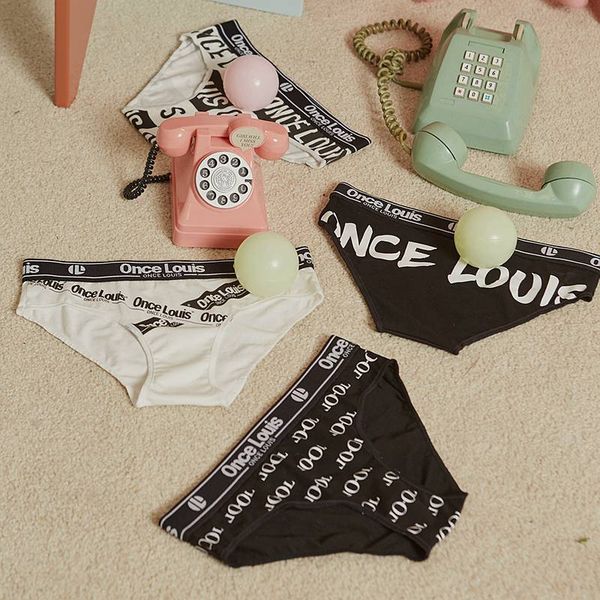 

huiguan letter all the girls triangle shorts wide band women's cotton underwear, Black;white