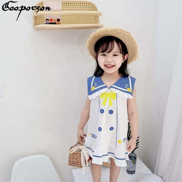 

little girls clothing summer navy style sleeveless princess dress cute toddler kids costume party girl clothing vestidos 210715, Red;yellow